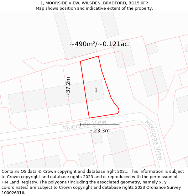 1, MOORSIDE VIEW, WILSDEN, BRADFORD, BD15 0FP: Plot and title map