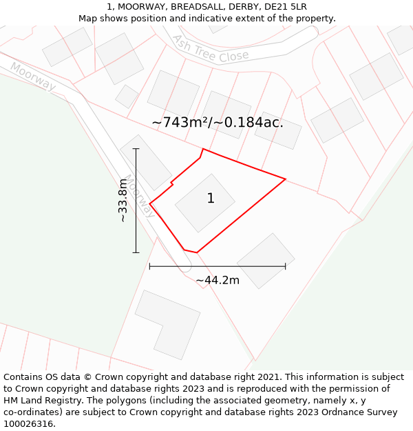 1, MOORWAY, BREADSALL, DERBY, DE21 5LR: Plot and title map