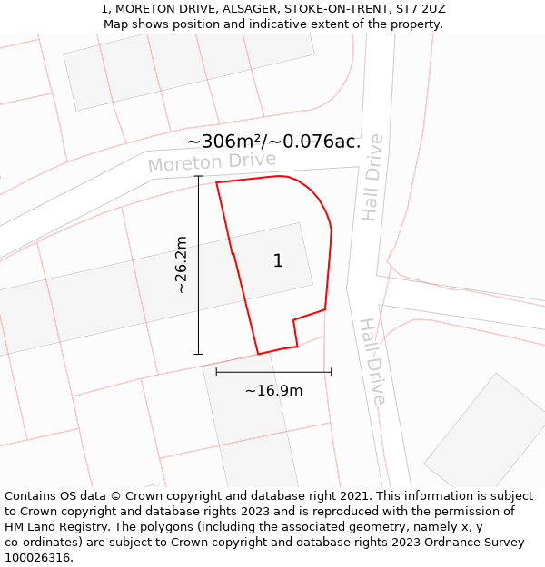 1, MORETON DRIVE, ALSAGER, STOKE-ON-TRENT, ST7 2UZ: Plot and title map