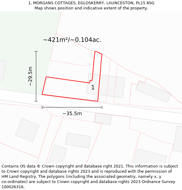 1, MORGANS COTTAGES, EGLOSKERRY, LAUNCESTON, PL15 8SG: Plot and title map