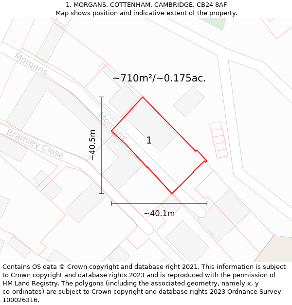 1, MORGANS, COTTENHAM, CAMBRIDGE, CB24 8AF: Plot and title map