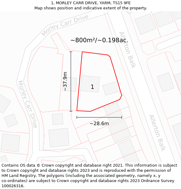 1, MORLEY CARR DRIVE, YARM, TS15 9FE: Plot and title map