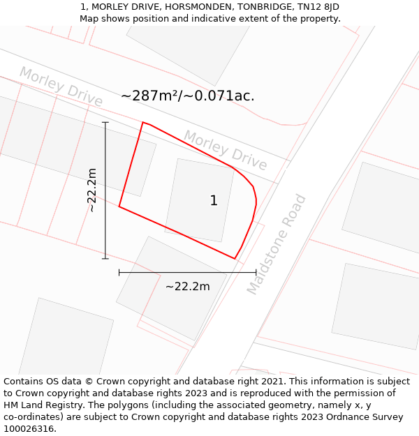 1, MORLEY DRIVE, HORSMONDEN, TONBRIDGE, TN12 8JD: Plot and title map