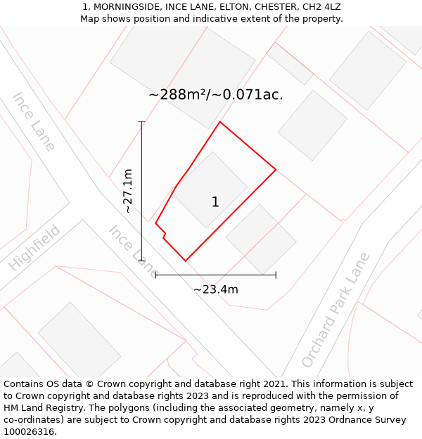 1, MORNINGSIDE, INCE LANE, ELTON, CHESTER, CH2 4LZ: Plot and title map