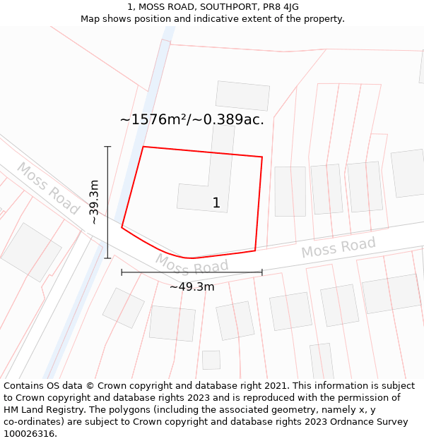 1, MOSS ROAD, SOUTHPORT, PR8 4JG: Plot and title map