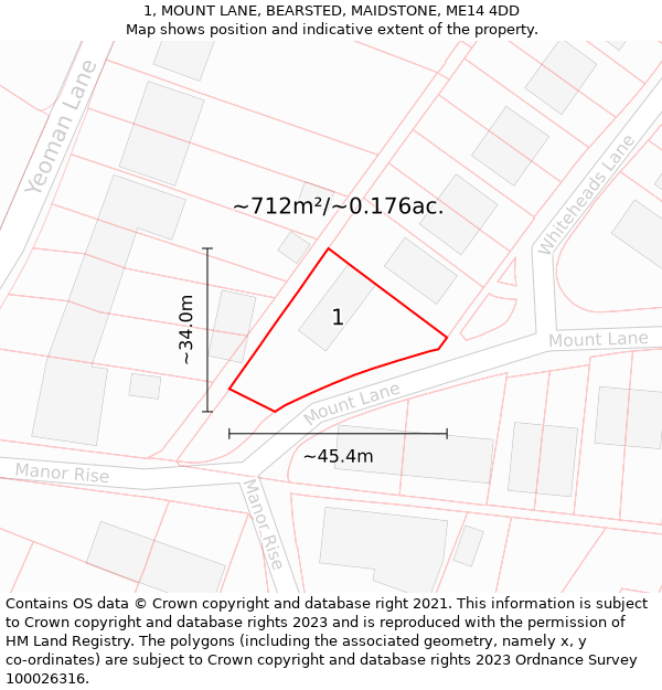 1, MOUNT LANE, BEARSTED, MAIDSTONE, ME14 4DD: Plot and title map