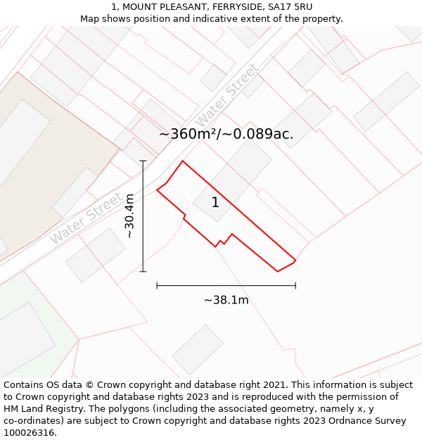 1, MOUNT PLEASANT, FERRYSIDE, SA17 5RU: Plot and title map