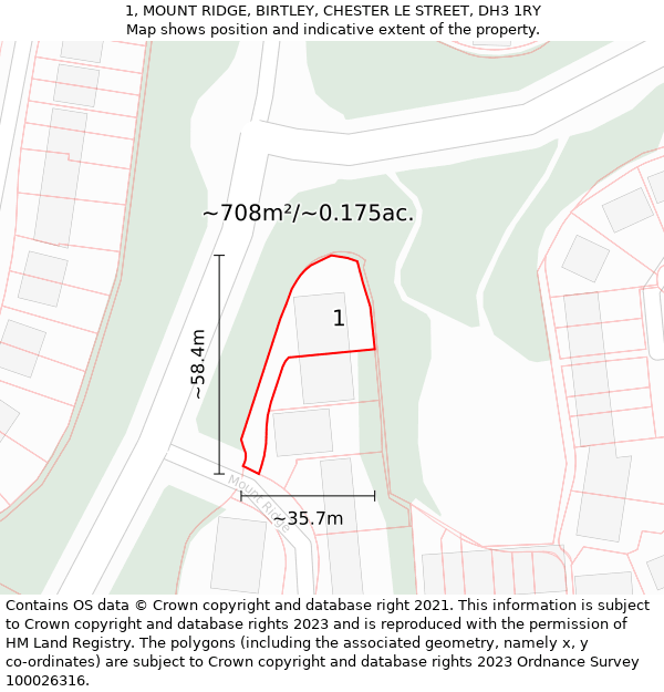 1, MOUNT RIDGE, BIRTLEY, CHESTER LE STREET, DH3 1RY: Plot and title map