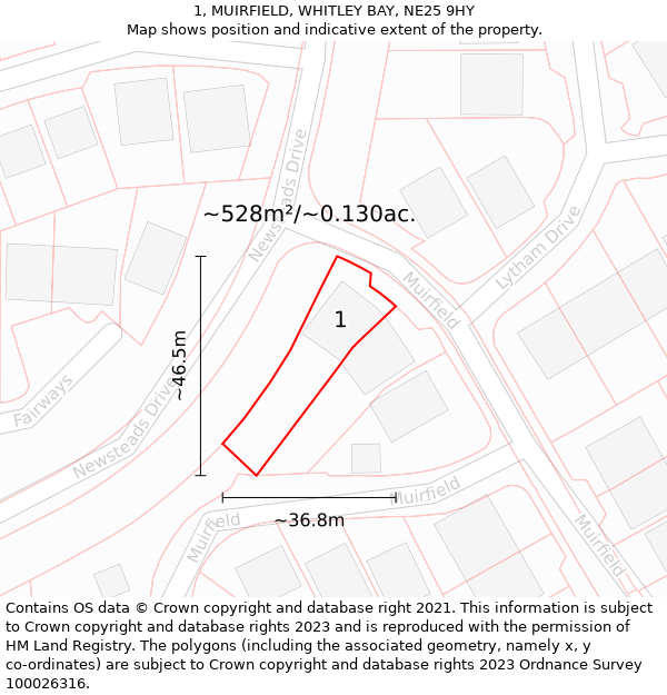 1, MUIRFIELD, WHITLEY BAY, NE25 9HY: Plot and title map