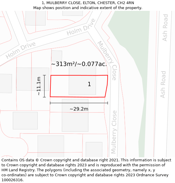 1, MULBERRY CLOSE, ELTON, CHESTER, CH2 4RN: Plot and title map