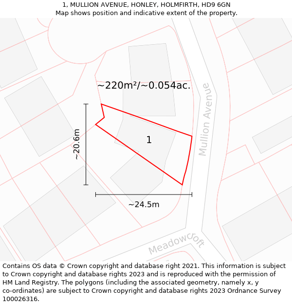 1, MULLION AVENUE, HONLEY, HOLMFIRTH, HD9 6GN: Plot and title map