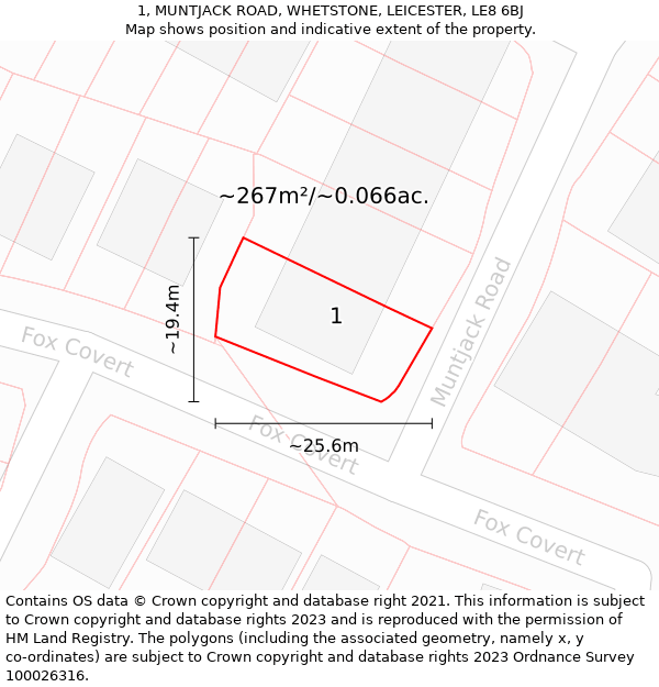 1, MUNTJACK ROAD, WHETSTONE, LEICESTER, LE8 6BJ: Plot and title map