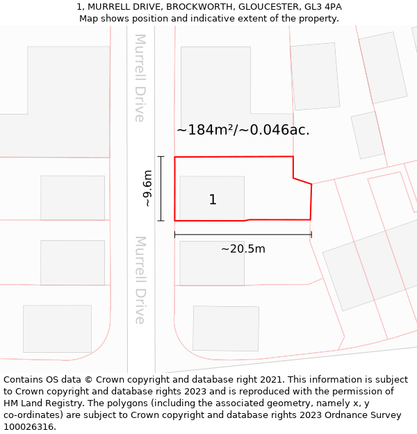 1, MURRELL DRIVE, BROCKWORTH, GLOUCESTER, GL3 4PA: Plot and title map