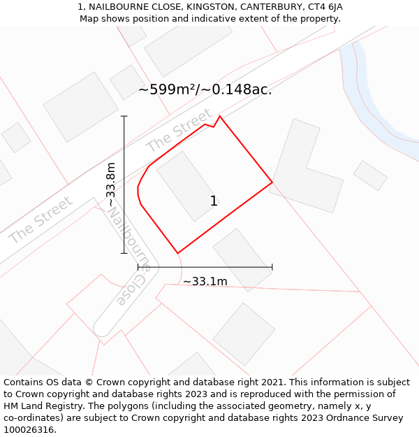 1, NAILBOURNE CLOSE, KINGSTON, CANTERBURY, CT4 6JA: Plot and title map