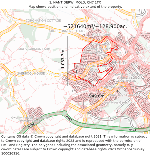 1, NANT DERW, MOLD, CH7 1TX: Plot and title map