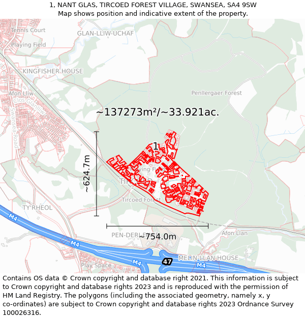 1, NANT GLAS, TIRCOED FOREST VILLAGE, SWANSEA, SA4 9SW: Plot and title map