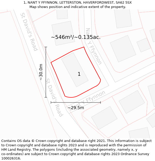 1, NANT Y FFYNNON, LETTERSTON, HAVERFORDWEST, SA62 5SX: Plot and title map