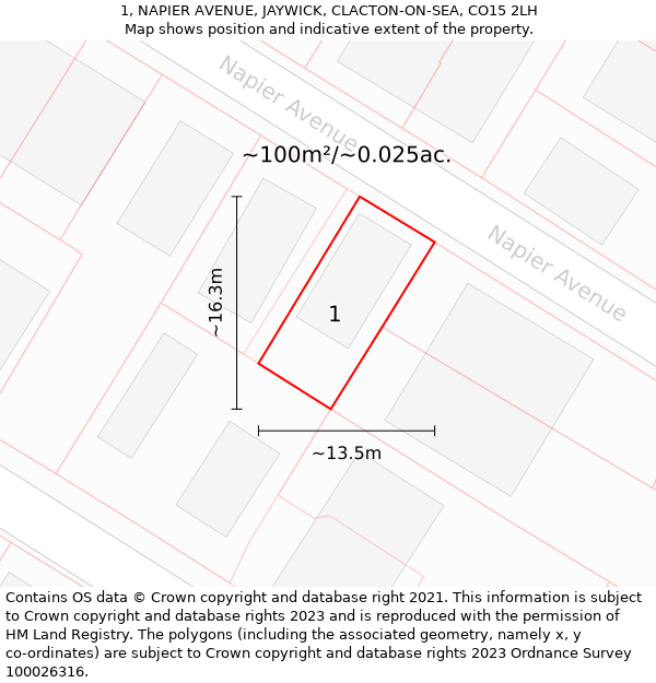 1, NAPIER AVENUE, JAYWICK, CLACTON-ON-SEA, CO15 2LH: Plot and title map