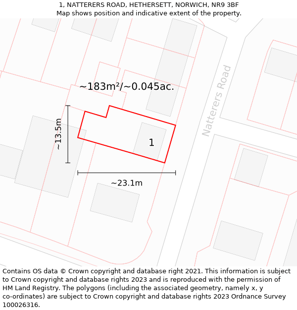 1, NATTERERS ROAD, HETHERSETT, NORWICH, NR9 3BF: Plot and title map