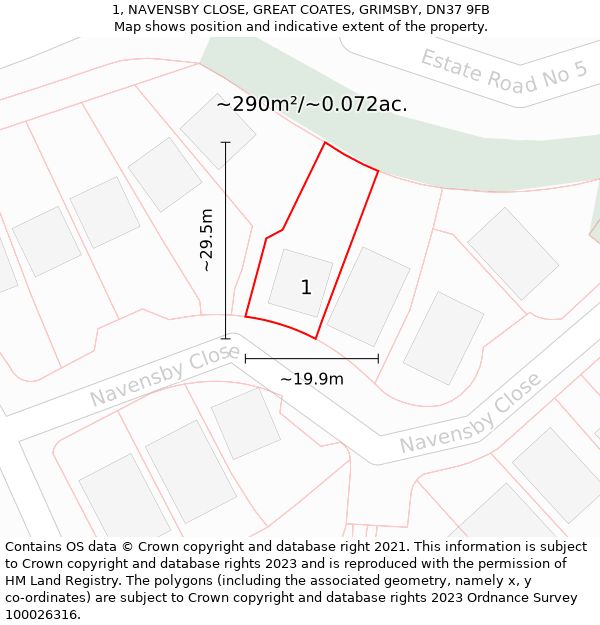 1, NAVENSBY CLOSE, GREAT COATES, GRIMSBY, DN37 9FB: Plot and title map