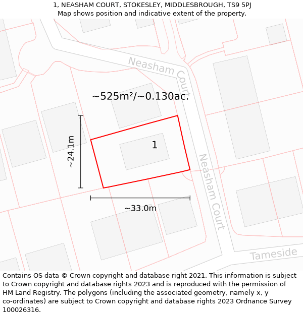 1, NEASHAM COURT, STOKESLEY, MIDDLESBROUGH, TS9 5PJ: Plot and title map