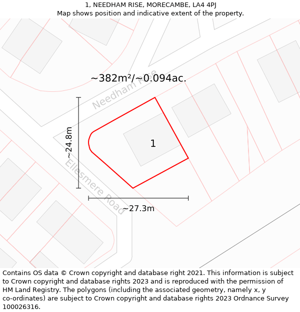 1, NEEDHAM RISE, MORECAMBE, LA4 4PJ: Plot and title map