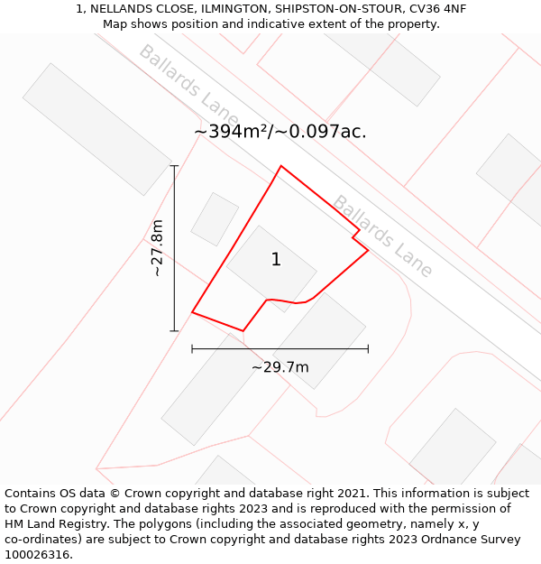 1, NELLANDS CLOSE, ILMINGTON, SHIPSTON-ON-STOUR, CV36 4NF: Plot and title map