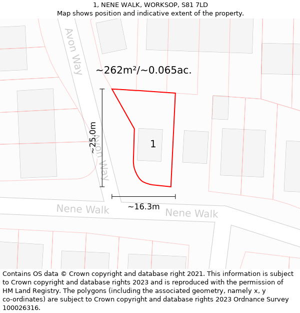 1, NENE WALK, WORKSOP, S81 7LD: Plot and title map