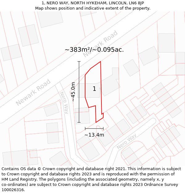 1, NERO WAY, NORTH HYKEHAM, LINCOLN, LN6 8JP: Plot and title map