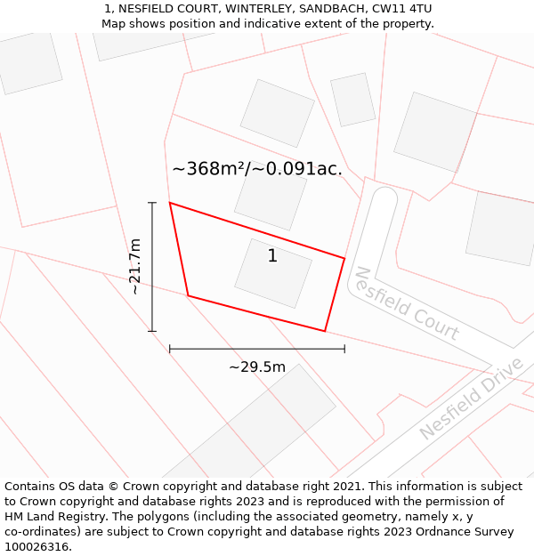 1, NESFIELD COURT, WINTERLEY, SANDBACH, CW11 4TU: Plot and title map