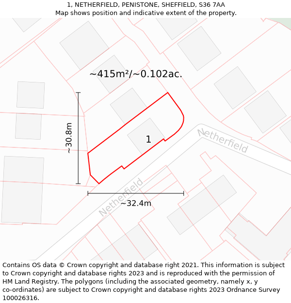 1, NETHERFIELD, PENISTONE, SHEFFIELD, S36 7AA: Plot and title map