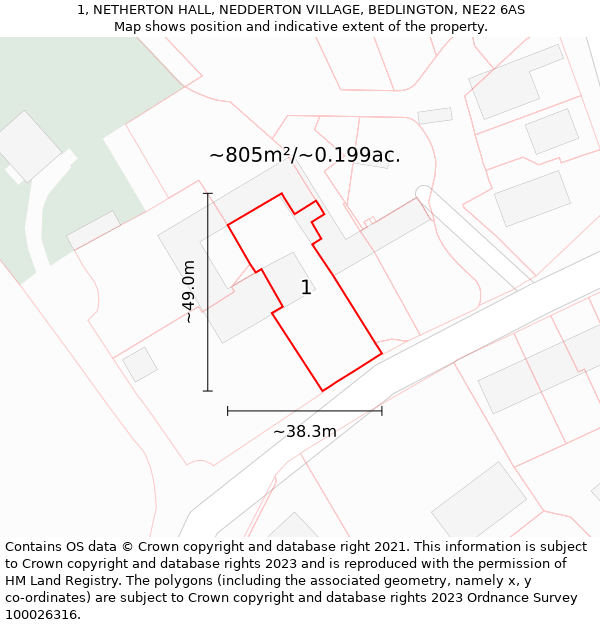 1, NETHERTON HALL, NEDDERTON VILLAGE, BEDLINGTON, NE22 6AS: Plot and title map