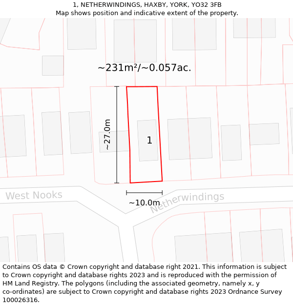 1, NETHERWINDINGS, HAXBY, YORK, YO32 3FB: Plot and title map