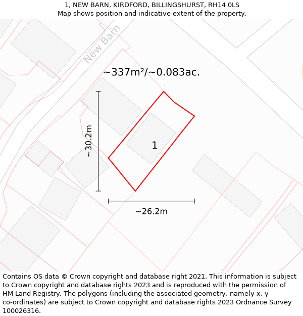 1, NEW BARN, KIRDFORD, BILLINGSHURST, RH14 0LS: Plot and title map