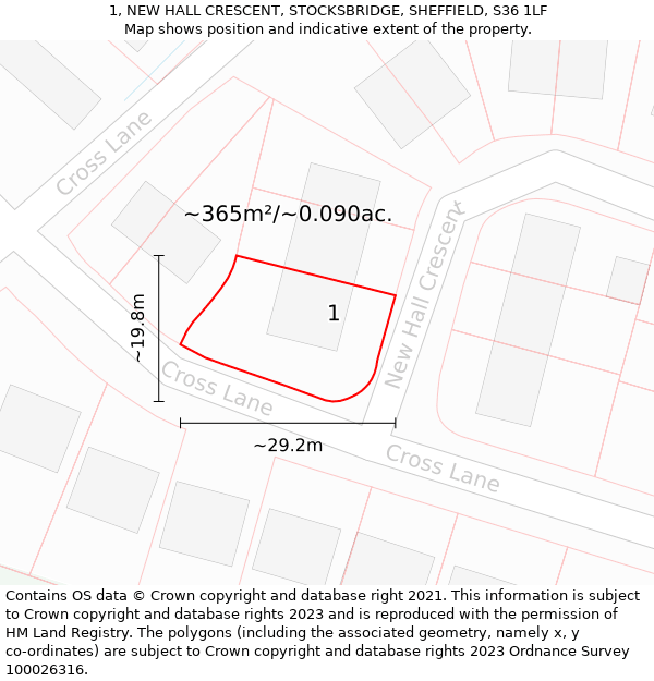 1, NEW HALL CRESCENT, STOCKSBRIDGE, SHEFFIELD, S36 1LF: Plot and title map