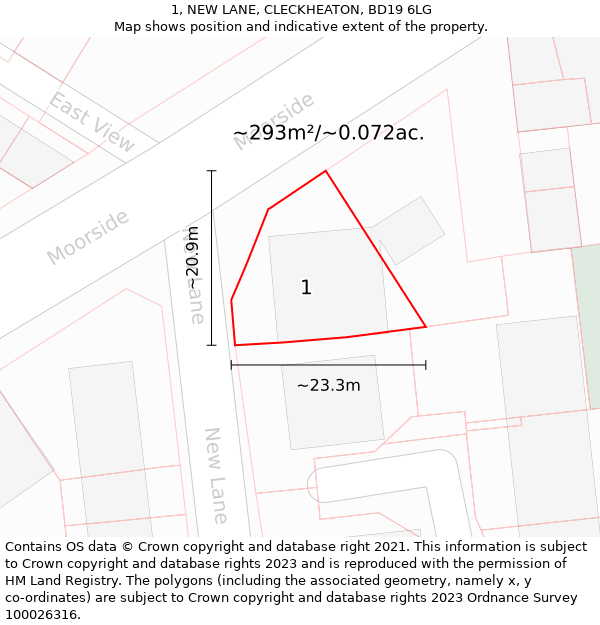 1, NEW LANE, CLECKHEATON, BD19 6LG: Plot and title map