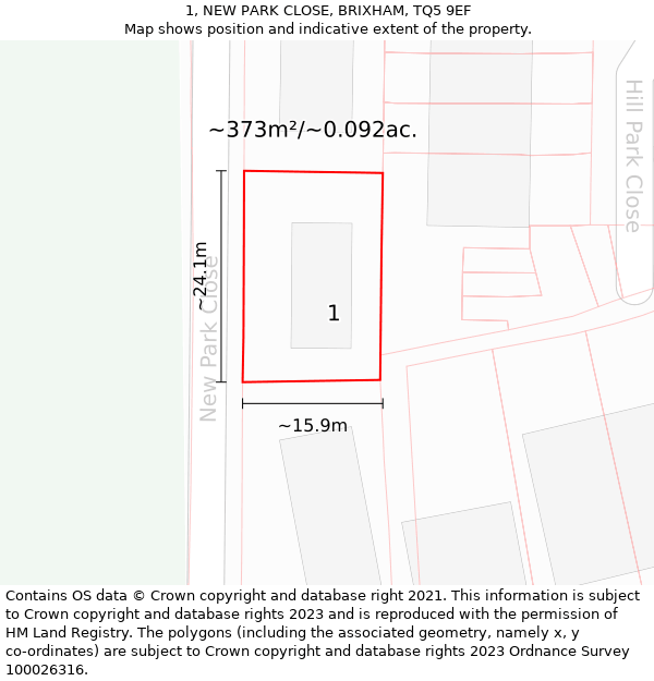 1, NEW PARK CLOSE, BRIXHAM, TQ5 9EF: Plot and title map