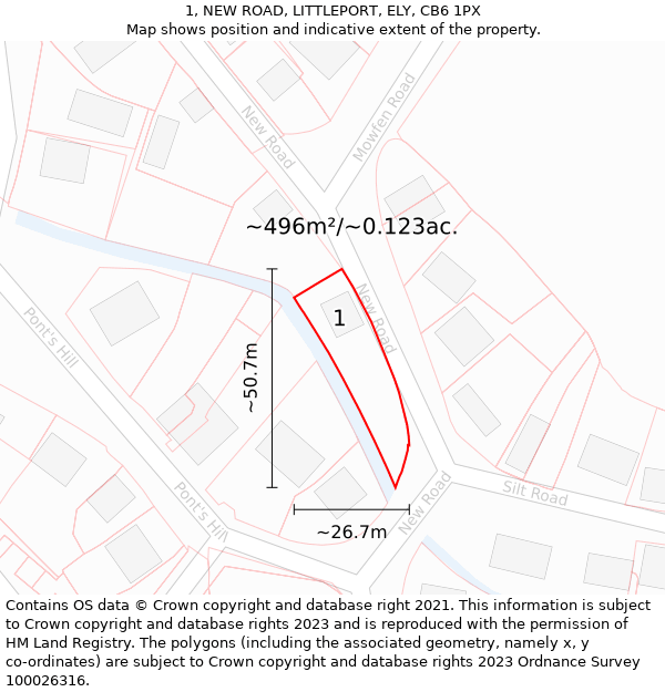 1, NEW ROAD, LITTLEPORT, ELY, CB6 1PX: Plot and title map