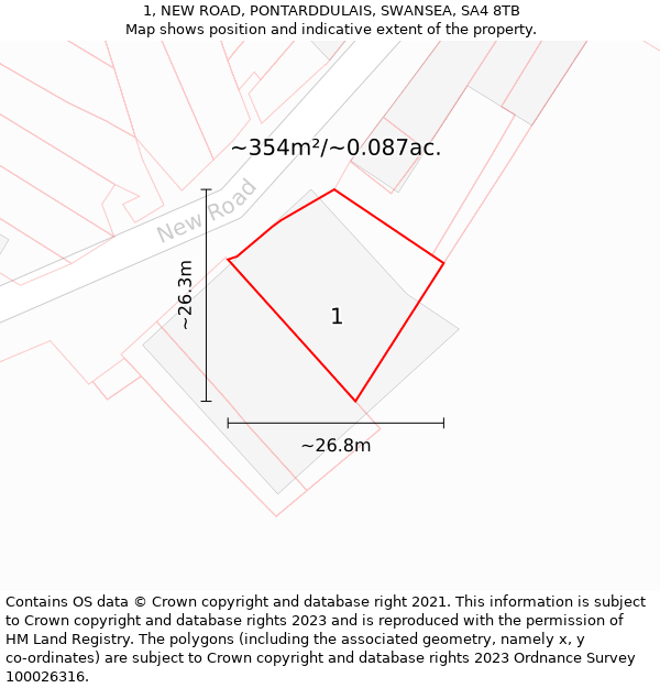 1, NEW ROAD, PONTARDDULAIS, SWANSEA, SA4 8TB: Plot and title map