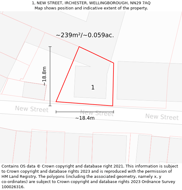 1, NEW STREET, IRCHESTER, WELLINGBOROUGH, NN29 7AQ: Plot and title map