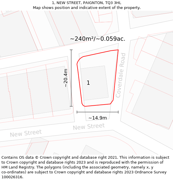 1, NEW STREET, PAIGNTON, TQ3 3HL: Plot and title map