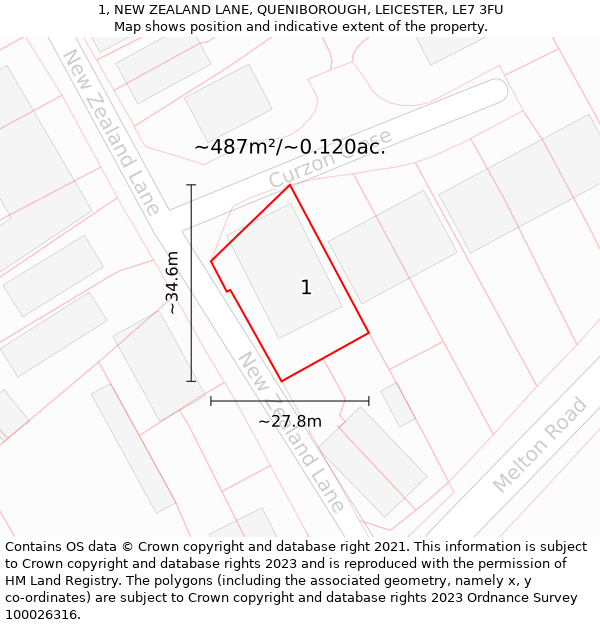 1, NEW ZEALAND LANE, QUENIBOROUGH, LEICESTER, LE7 3FU: Plot and title map