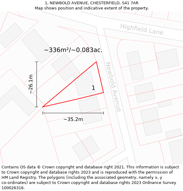 1, NEWBOLD AVENUE, CHESTERFIELD, S41 7AR: Plot and title map