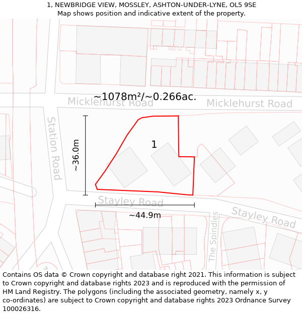 1, NEWBRIDGE VIEW, MOSSLEY, ASHTON-UNDER-LYNE, OL5 9SE: Plot and title map