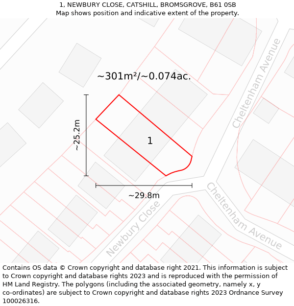 1, NEWBURY CLOSE, CATSHILL, BROMSGROVE, B61 0SB: Plot and title map