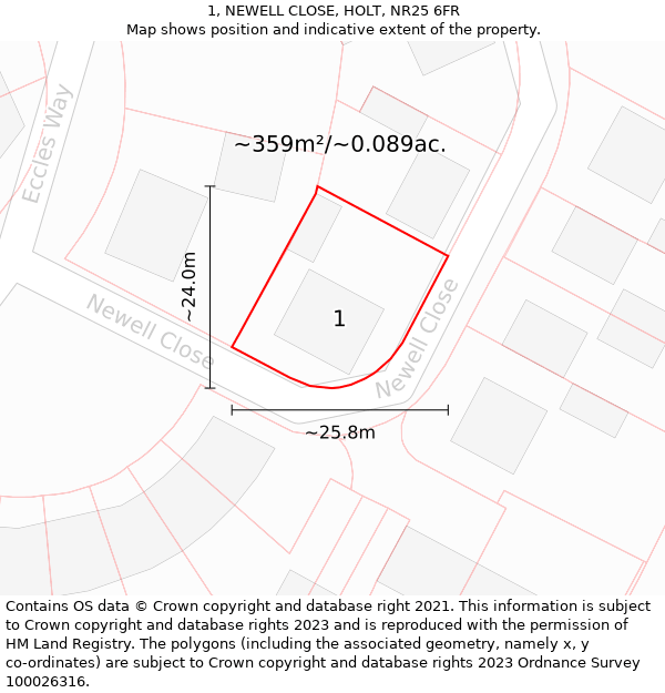 1, NEWELL CLOSE, HOLT, NR25 6FR: Plot and title map