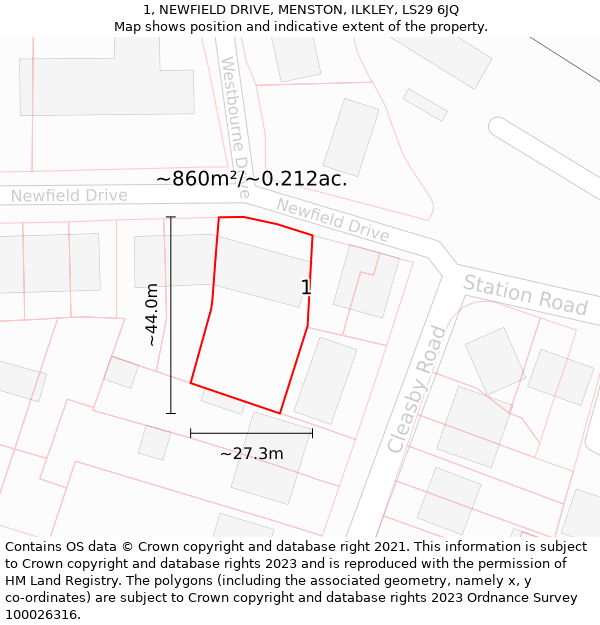 1, NEWFIELD DRIVE, MENSTON, ILKLEY, LS29 6JQ: Plot and title map