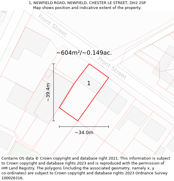 1, NEWFIELD ROAD, NEWFIELD, CHESTER LE STREET, DH2 2SP: Plot and title map