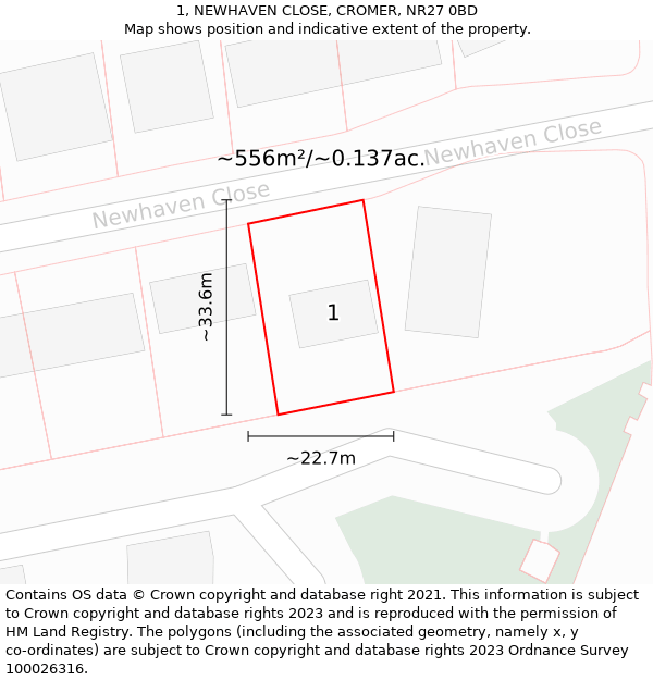 1, NEWHAVEN CLOSE, CROMER, NR27 0BD: Plot and title map