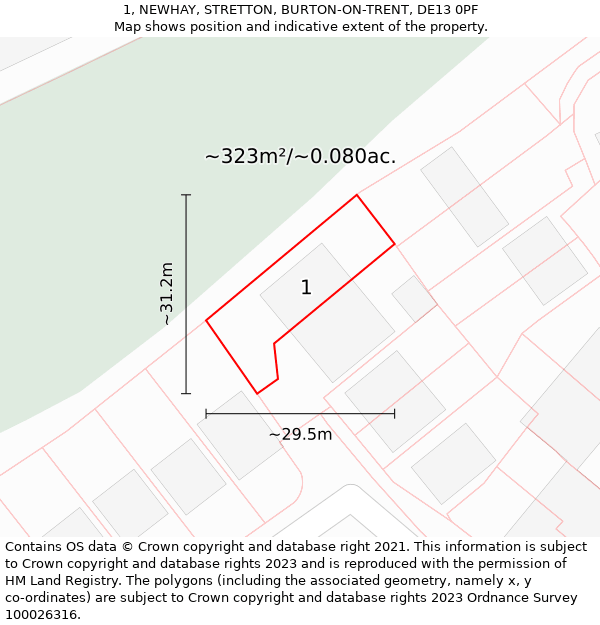 1, NEWHAY, STRETTON, BURTON-ON-TRENT, DE13 0PF: Plot and title map